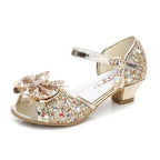 Children Princess Sandals Kids Girls Wedding Shoes High Heels Dress Shoes Bowtie Purple Pink Blue Silver Shoes For Girls