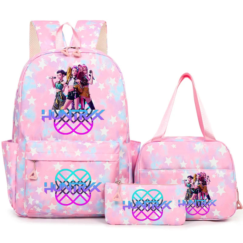 3Pcs/Set KPop Demon Hunter School Bags Girls Teens Rumi Mira Zoey Youth School Backpack Travel School Students Laptop Backpack