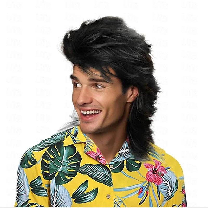 HAIRJOY Synthetic Hair Mullet Wigs for Men 70s & 80s Costume Party Synthetic Wigs