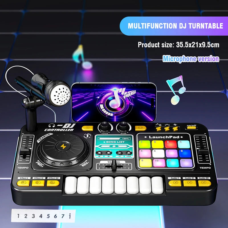 Kids DJ Mixer Toy with Microphone & Bluetooth Piano Keyboard
