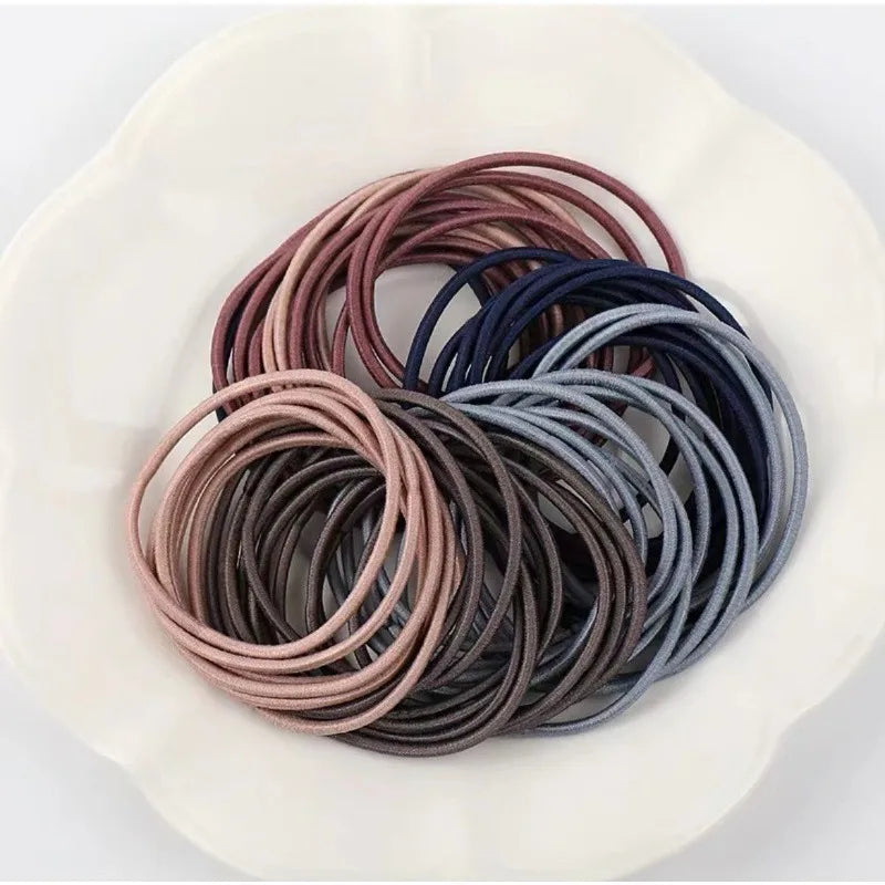 98/200Pcs Women's Black Elastic Headband Girls' Hair Rope Solid Color Ponytail Clip Simple and Durable Girls' Hair Accessories