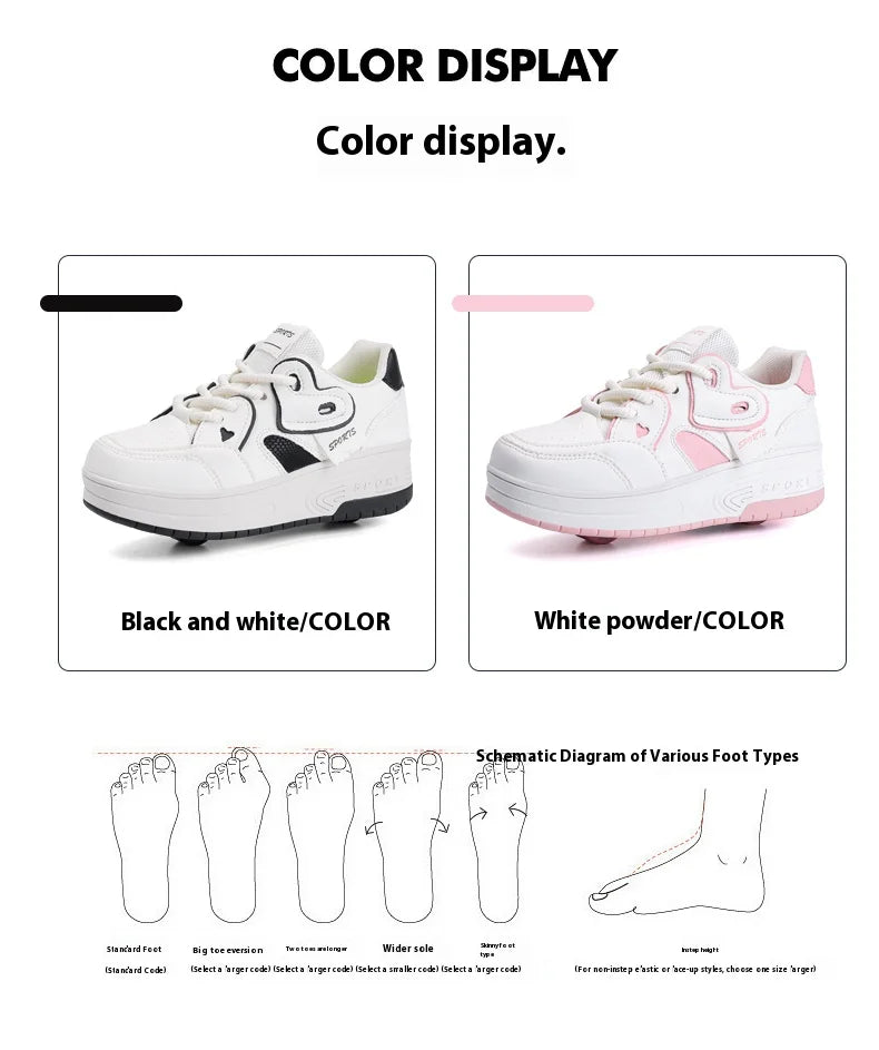 Girls Retractable Roller Shoes Breathable Walking Sneakers