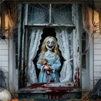Scary Halloween Curtain Window Banner Horror Hanging Cloth Family Party Decoration Witch Zombie Ghosts Super Terrifying Backdrop