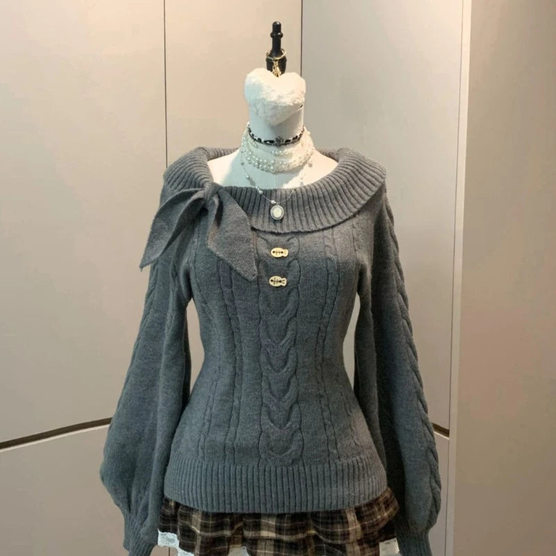 Preppy Style Sweet Knitted Sweater 2000s Aesthetic Gyaru Chic Korean Y2k Jumper Sweater Long Sleeve Coquette Knitwears