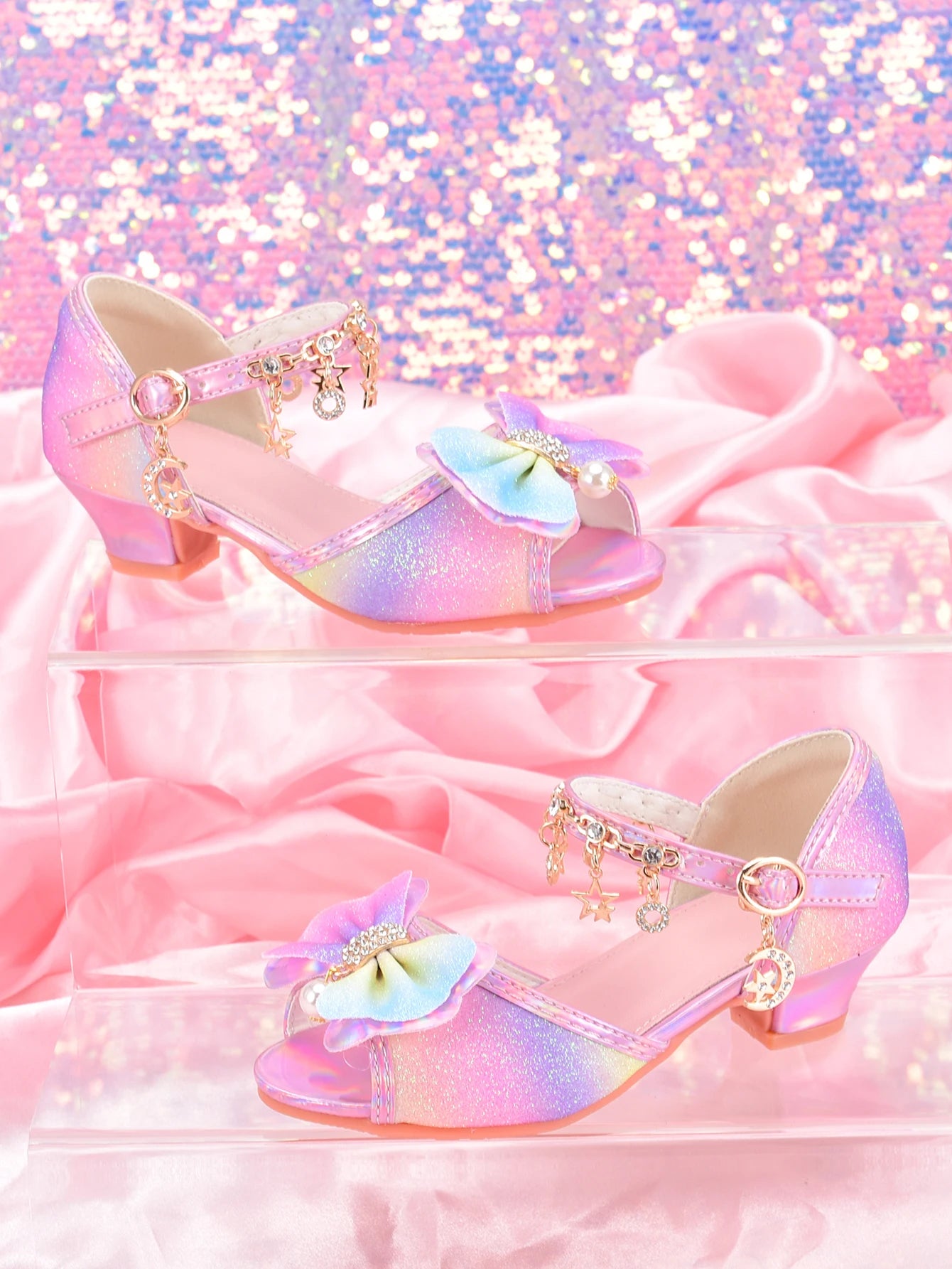 Girls Rainbow Glitter Dress Shoes Party Sandals for Kids