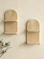1Pc Boho Style Wooden Wall Shelves - Geometric Wall Mounted Shelves, Natural Wood Finish, Modern Home Decor, Plant Decorative