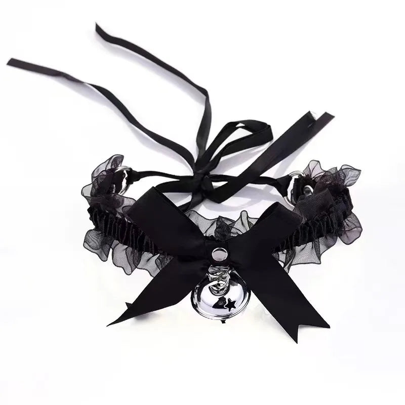 Plush Rabbit Sexy Cat Ears Headband for Women Girls Lace Bow Necklace Plush Bell Hairband Cosplay Masquerade-Party Costume Hair