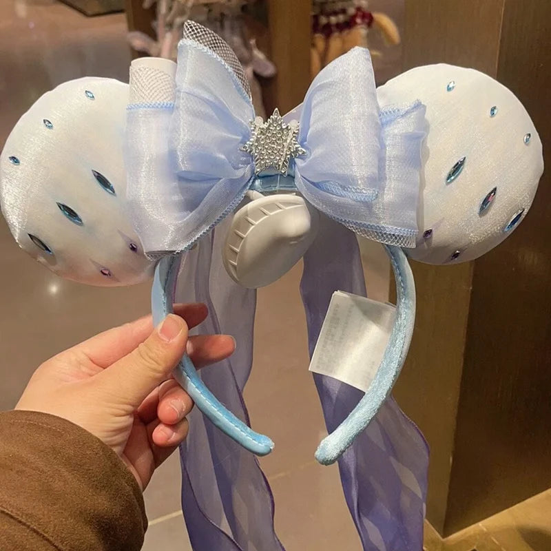 Disney Princess Headband Mickey Ear Rapunzel Sequin Bow Hair Hoop Birthday Gift Girl Accessories Halloween Gift Christmas Jack