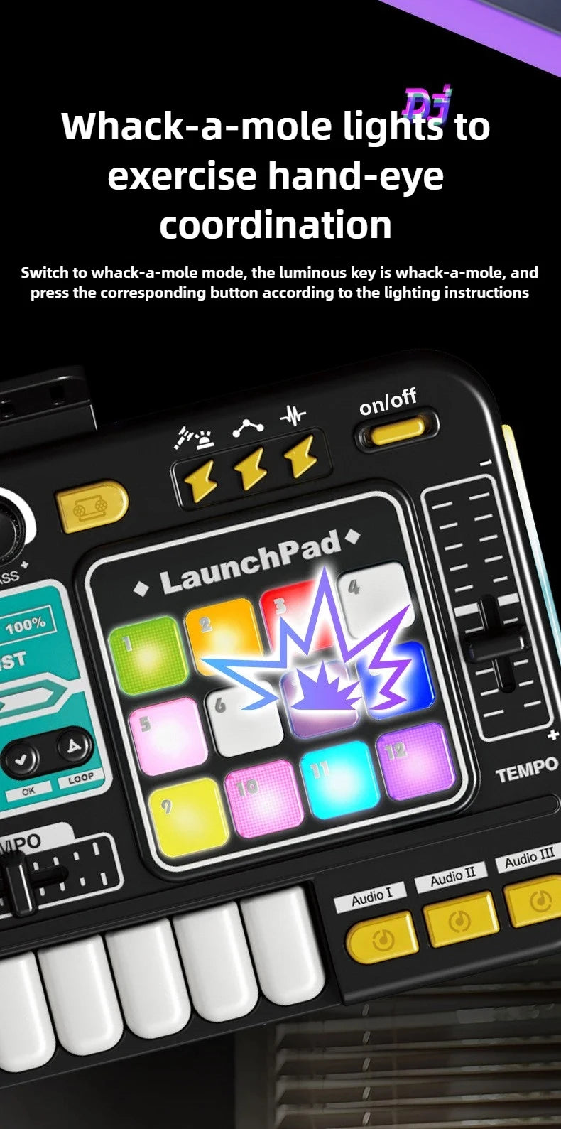 Kids DJ Mixer Toy with Microphone & Bluetooth Piano Keyboard