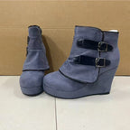 2025 New Women's Boots Zip Womens High Heels Suede Fashion Wedge Heels Durable Retro Women Ankle Boots Round Head Bottes Femmes