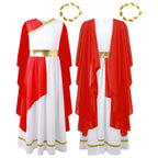 Girls Athena Costume Greek Princess Dress Ancient Greece Roman Toga with Laurel Headwear Halloween Carnival Cosplay Outfits Sets