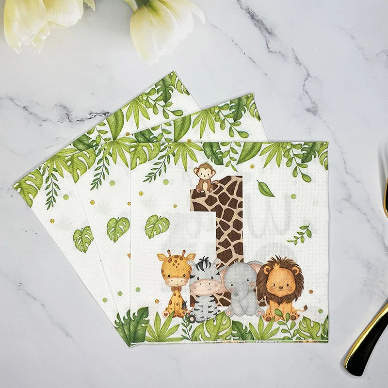 20Pcs/Bag Jungle Animals ONE Printed Napkins Wedding Birthday Baby Shower Party Paper Tissues Camping Hotel Table Napkins