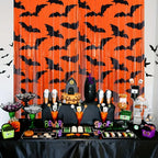1Pc Black Bat Pattern Orange Foil Fringe Backdrop, Halloween Themed Photo Booth Background Decor For Holiday Party Supplies