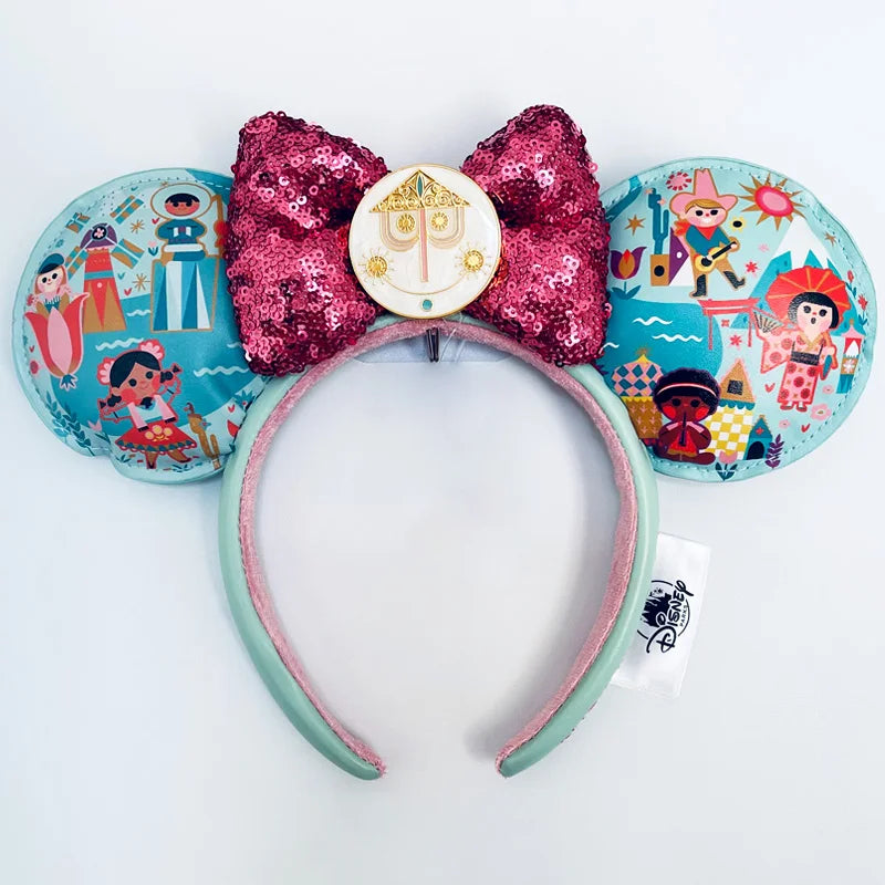 Disney Princess Headband Mickey Ear Rapunzel Sequin Bow Hair Hoop Birthday Gift Girl Accessories Halloween Gift Christmas Jack