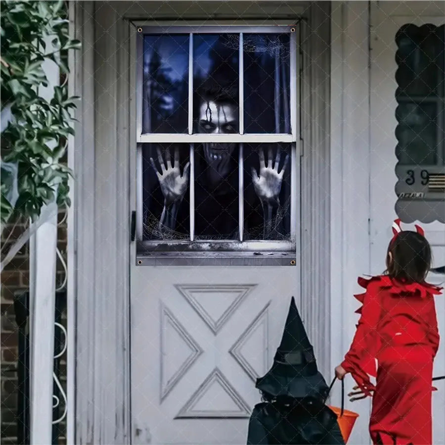Scary Halloween Curtain Window Banner Horror Hanging Cloth Family Party Decoration Witch Zombie Ghosts Super Terrifying Backdrop