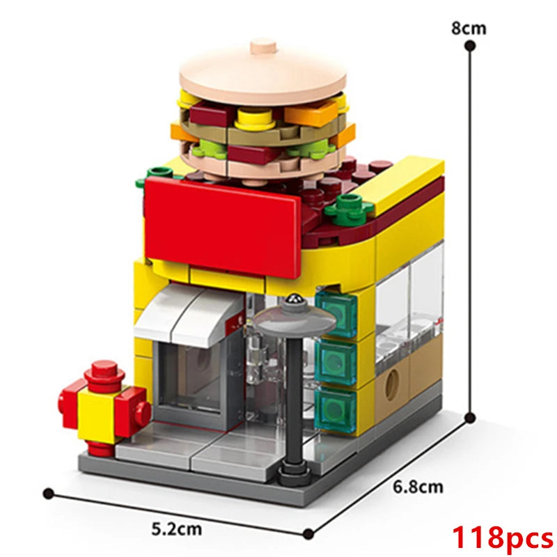 Mini ABS Self-Locking Bricks Street View Blocks Panda Coffee Ice Cream Flower Shop DIY Toy for Kids Girls Birthday Gift