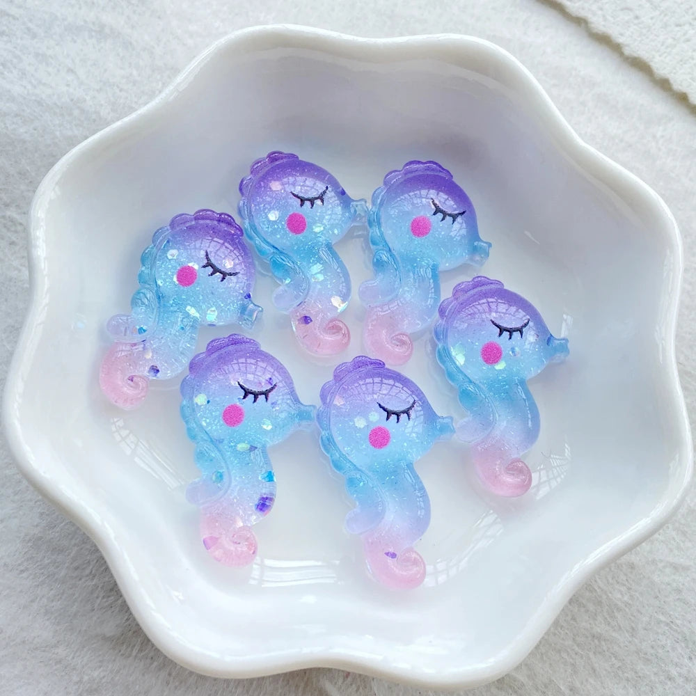 20Pcs Cute Resin Cartoon Shell, Starfish, small fish, seahorse, for Scrapbooking, Wedding Decor & DIY Jewelry Making Accessories