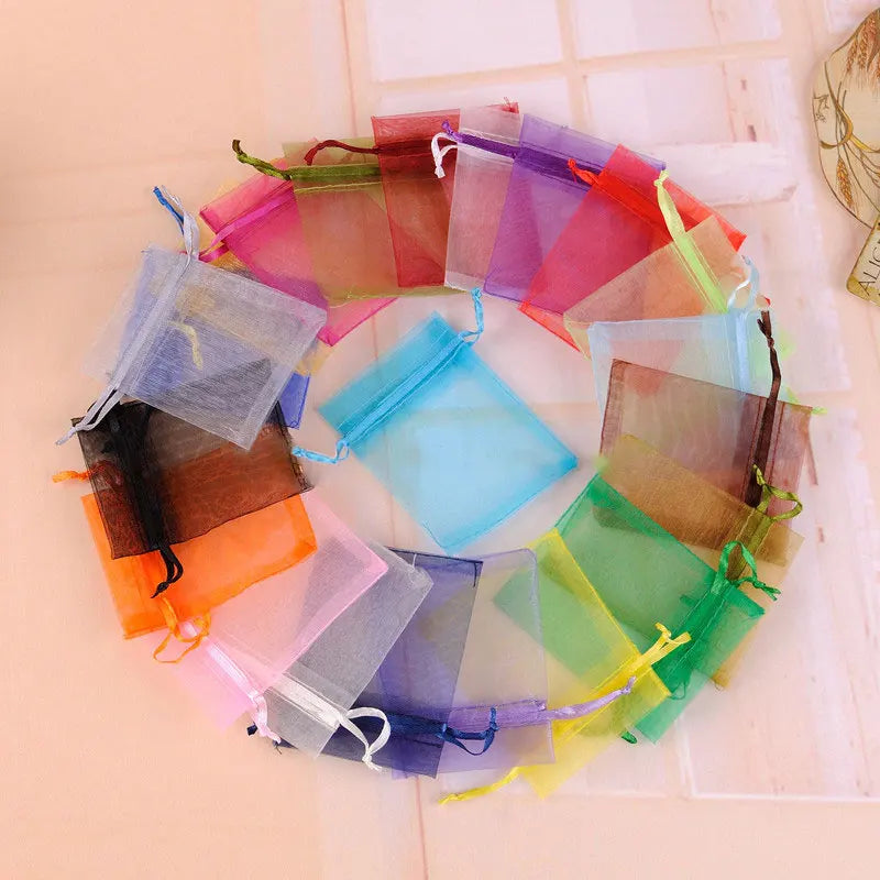 100pcs 7x9cm 10x12cm Colorful Organza Bag Packing Bag Sachet Organza Gift Bags For Jewelry Wedding Party Decor Drawstring Pouche