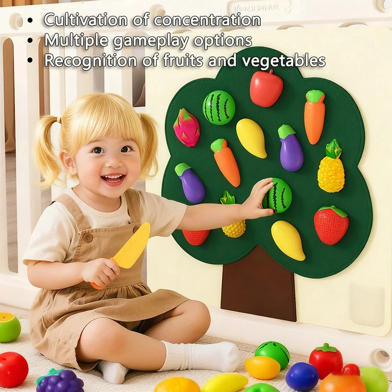 Baby Felt Board Play Food Toys Wall Sticker Fruits Vegetables Pretend Play Kitchen Games Fine Motor Skills Early Educational Toy
