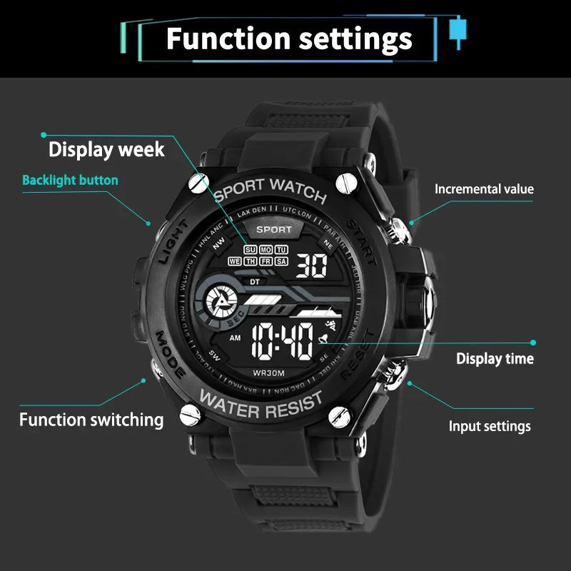 YIKAZE Men’s Digital Sports Watch – Waterproof Military Watch