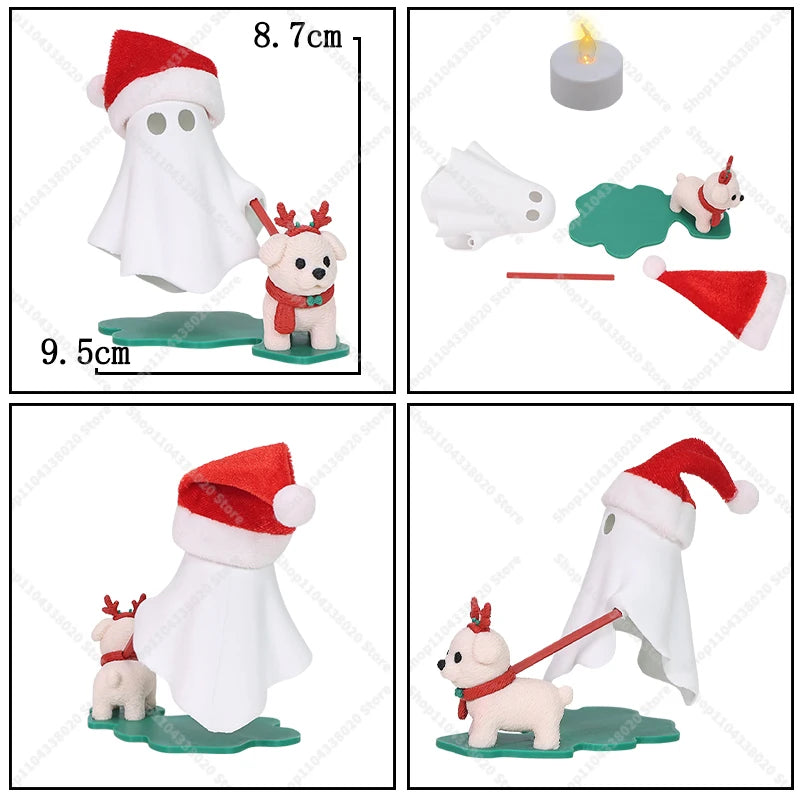 Cute Ghost LED Night Light with Dog Figure - Spooky Desk Lamp, Halloween Decor, Warm Light for Bedroom