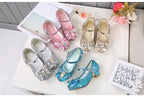 Children Princess Sandals Kids Girls Wedding Shoes High Heels Dress Shoes Bowtie Purple Pink Blue Silver Shoes For Girls