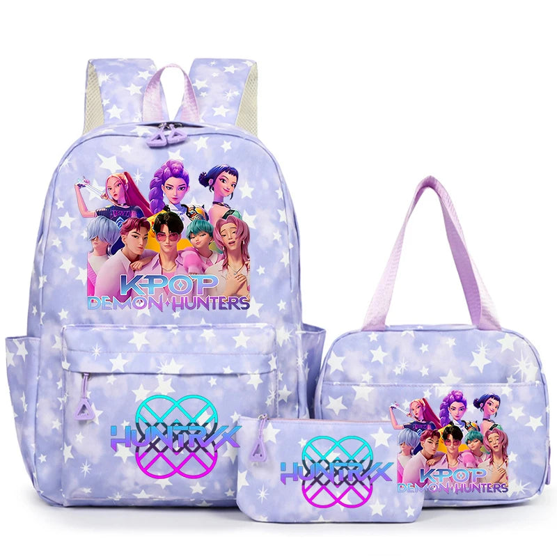 3Pcs/Set KPop Demon Hunter School Bags Girls Teens Rumi Mira Zoey Youth School Backpack Travel School Students Laptop Backpack