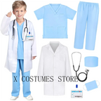 Kid's Doctor Cosplay Nurse Costume Nurse Suit Doctor's V Neck Surgical Suit Boys Girls Halloween Party Epidemic Role Clothing