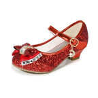 Children Princess Sandals Kids Girls Wedding Shoes High Heels Dress Shoes Bowtie Purple Pink Blue Silver Shoes For Girls