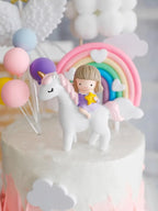 Unicorn Theme Cake Topper Happy Birthday Rainbow Stars Girl Birthday Baby Shower Party  Cake Decoration for Girl's 16th Birthday