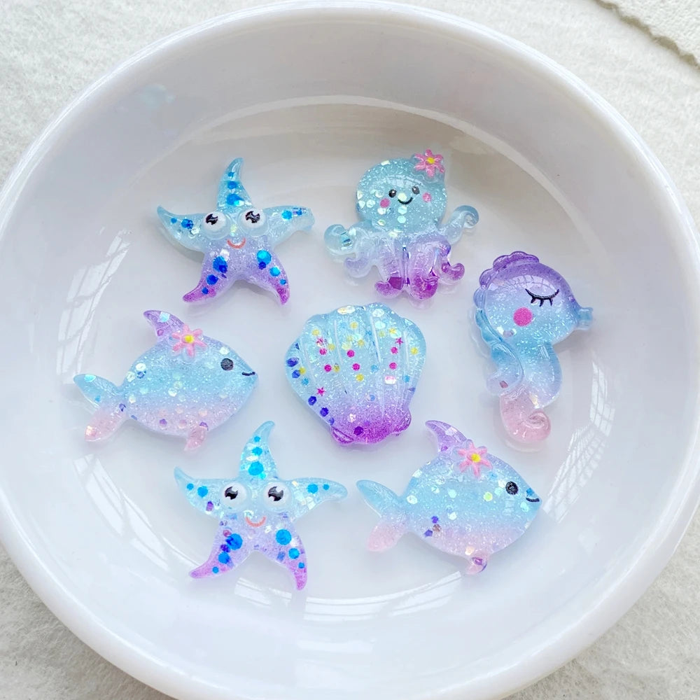 20Pcs Cute Resin Cartoon Shell, Starfish, small fish, seahorse, for Scrapbooking, Wedding Decor & DIY Jewelry Making Accessories