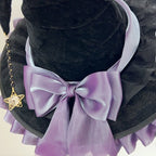 Halloween Party Witch Hat Costume Bowknot Large Black Crooked Ruched Wizard Hat Accessory