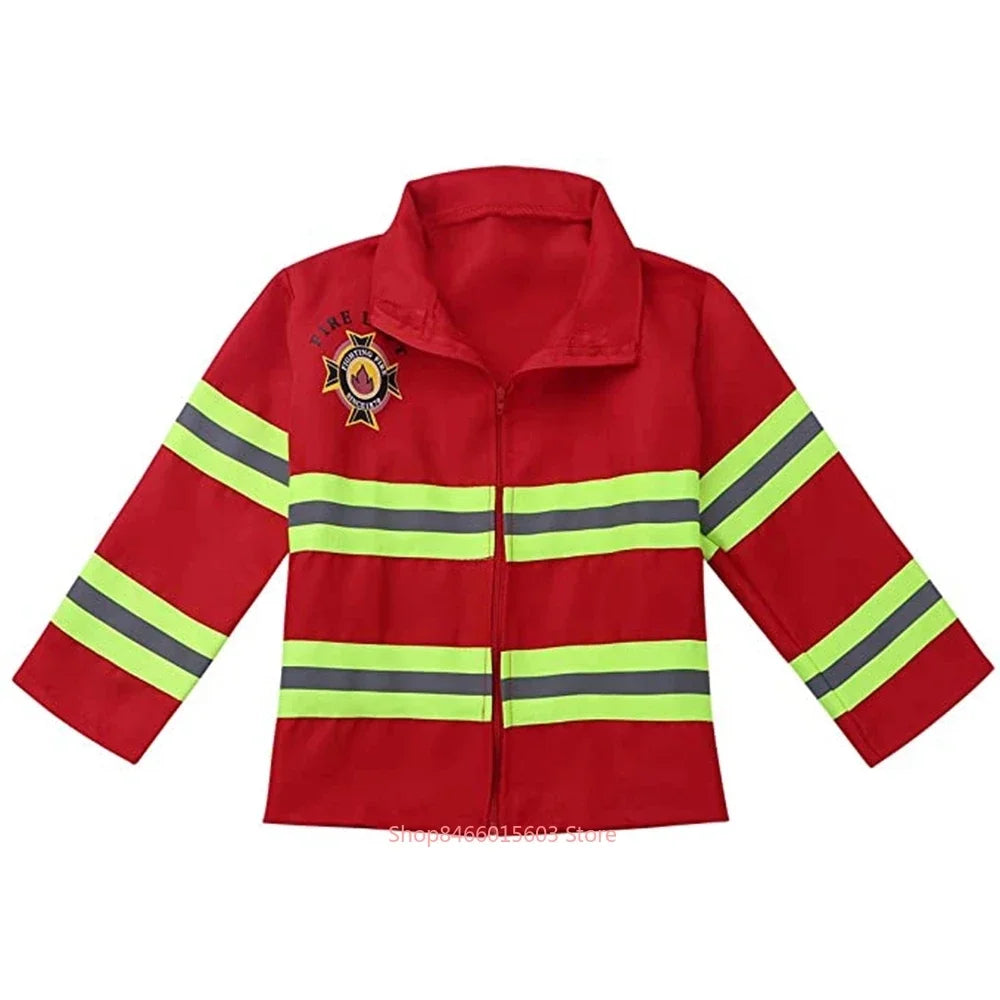 Halloween Kids Firefighter Uniform Children Sam Fireman Role Work Clothing Suit Boy Kids Cosplay Costume Party Costume Gift