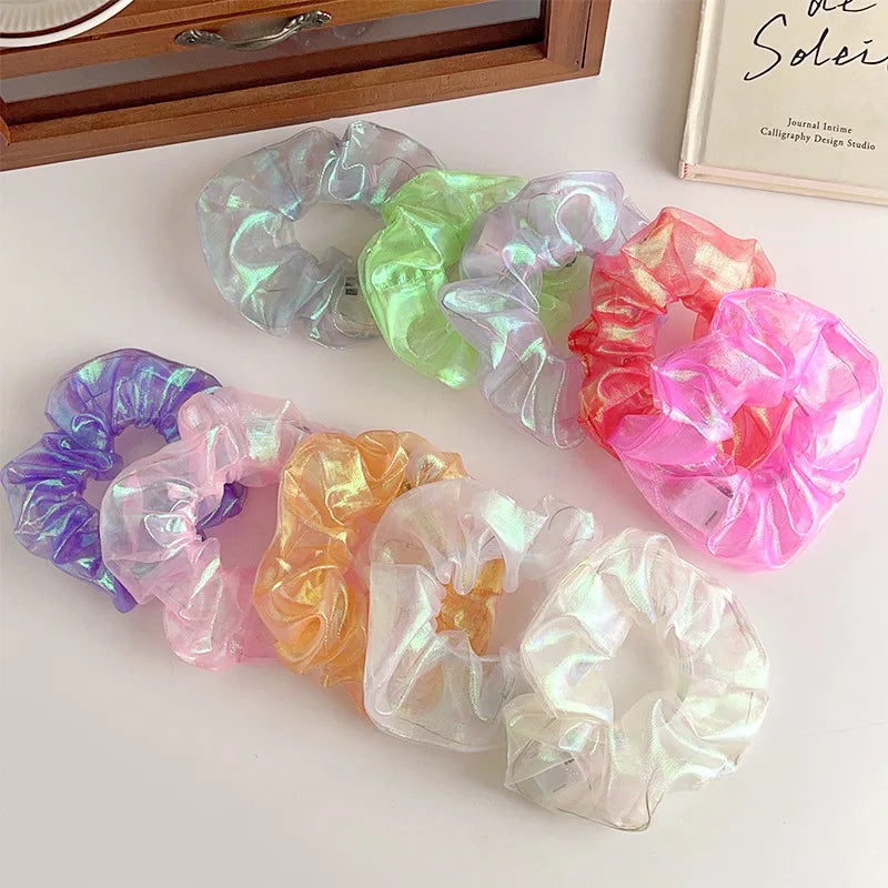 10pcs LED Scrunchies Light Up Organza Hair Scrunchy Elastic Hair Ties for Women Girl Glow in The Dark Party Supplies Neon Outfit