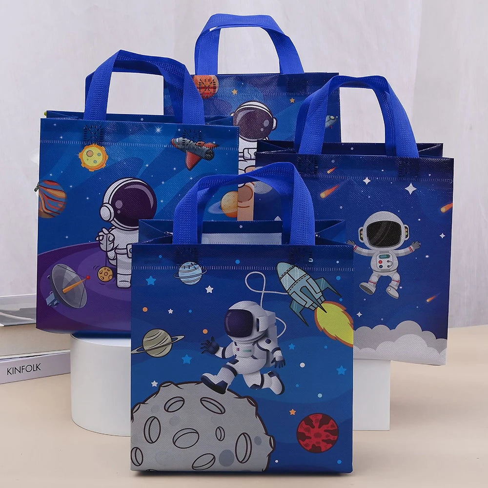 12Pcs Astronaut Theme Non Woven Gift Packaging Bag Galaxy Outer Space Shopping School Bag for Birthday Baby Shower Party Decor