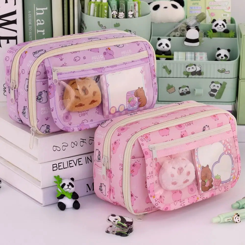 Multi Functional Capybara/Panda Pen Bag Large Capacity Nine-Layer Pencil Case Dirt-proof Stationery Bag School Office