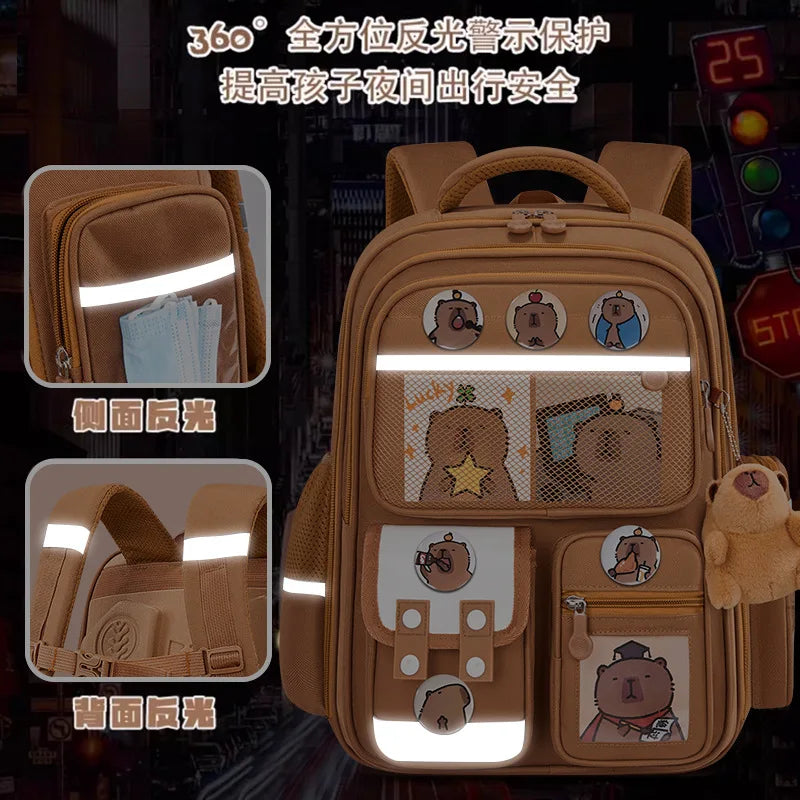 Capybara Children School Bags For Boys Girls Kids Alleviate Burden Protecting Spine Widen Straps School Backpack School Book Bag