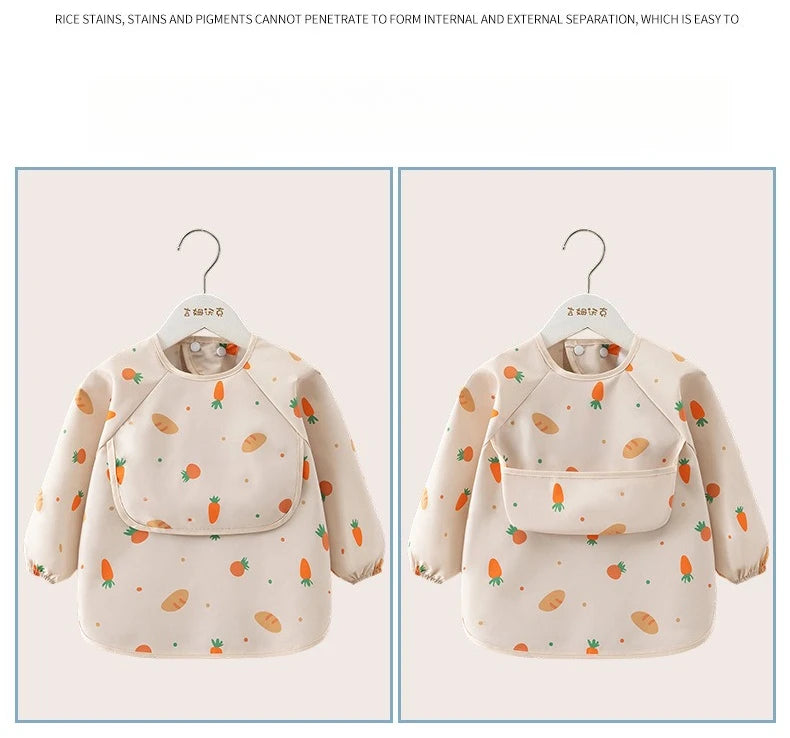 1PC Child Feeding Bib Waterproof Long Sleeve Apron Rice Pocket Feeding Blouse Toddler Bibs Children's Summer Thin Feeding Smock