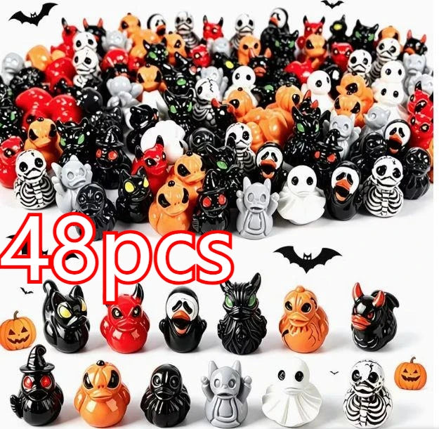 12Pcs/set Mini Resin Halloween Ducks and Ghost Miniatures Figurines Bulk for Garden Fairy Micro Landscape Home DIY Decoration