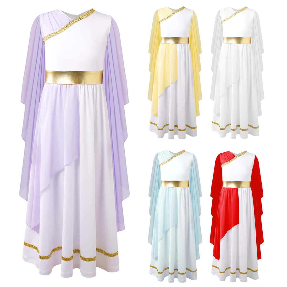 Girls Athena Costume Greek Princess Dress Ancient Greece Roman Toga with Laurel Headwear Halloween Carnival Cosplay Outfits Sets