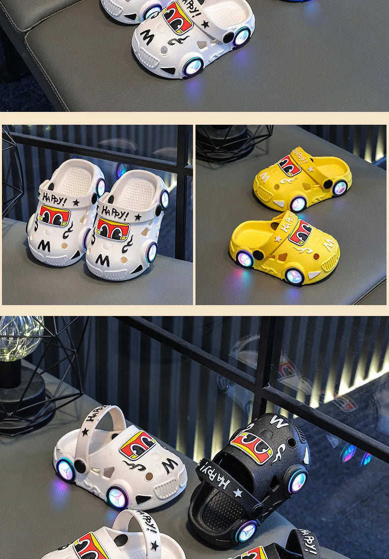 New 2026 Kids Glowing Slippers Summer Outdoor Two-Way Wear Anti-Slip Cute Small Children Sandals Boys Slip-On Home Slippers