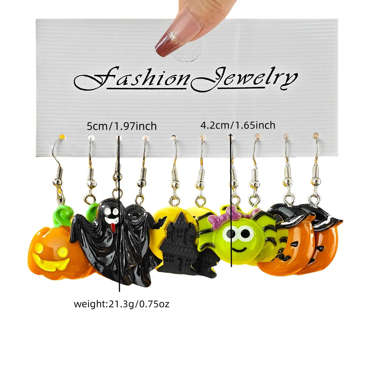 10pcs Cross border New Halloween Gothic Ghost Face Pumpkin Ghost Black Cat Bat Witch Hat Resin Pendant Earrings Set