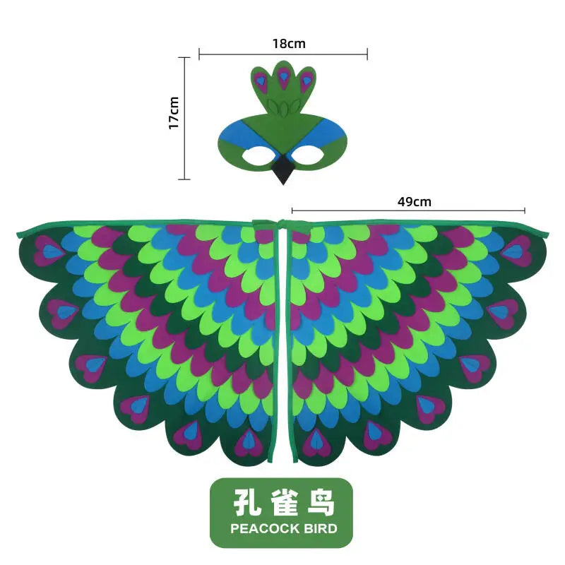 Animal Bird Wings+Mask Suit Stage Performance Peacock Owl Parrot Bird Felt Cape Halloween Bird Funny Party Cosplay Cloak