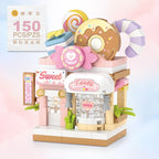 Mini ABS Self-Locking Bricks Street View Blocks Panda Coffee Ice Cream Flower Shop DIY Toy for Kids Girls Birthday Gift