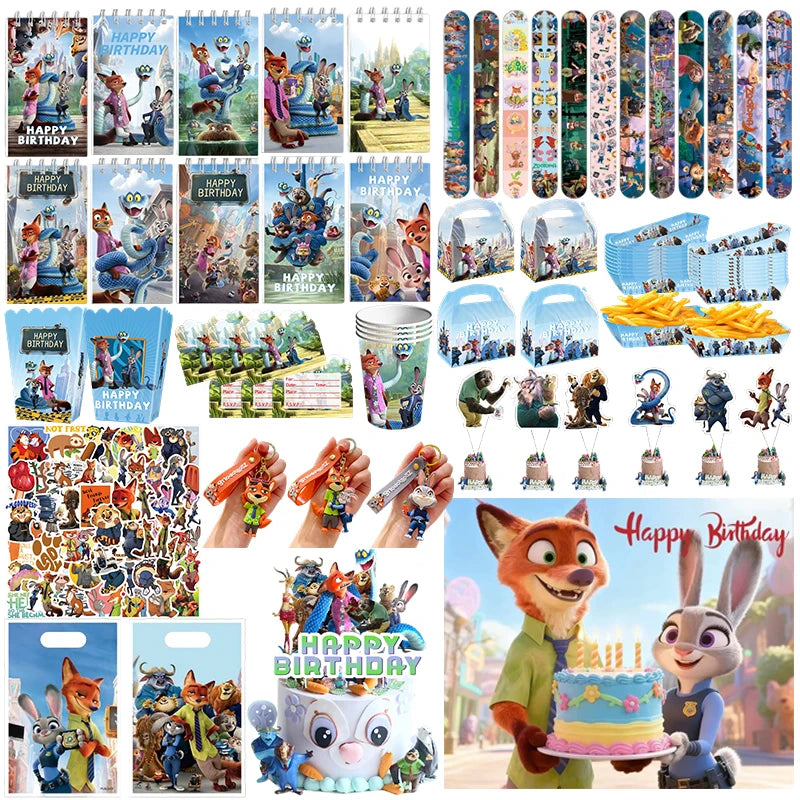 NEW Zootopia Party Favor Zootopia 2 Birthday Decoration Judy Nick Gary Party Supplies Zootropolis Coil Notebook Box Bag Card Kid
