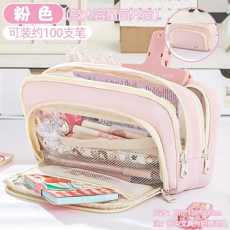 Large Capacity Simple and Versatile Japanese Pencil Case Stationery Box for Female Primary School Students, Junior High School S