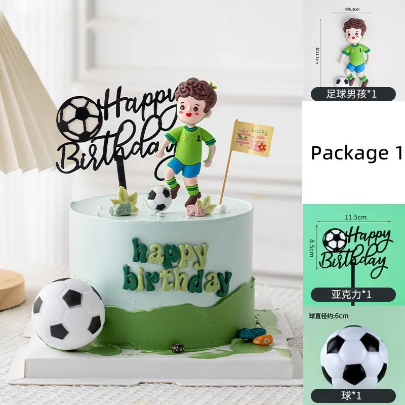 Football Boy Cake Topper Soccer Player Doll Decor for Birthday Party Sports Theme Childrens Celebration Supplies Cupcake Decor