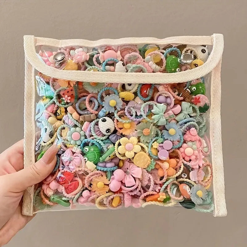 30Pcs Soft Elastic Hair Ties Elastic Bands With Fun Animal Fruit Patterns Perfect For Kids Daily Hair Care