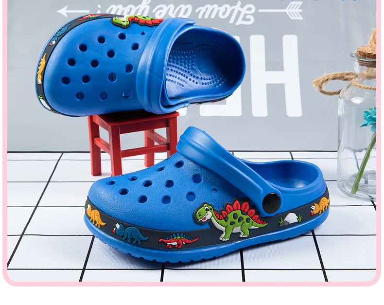 Kids Clogs Garden Shoes Boys Girls Unicorn Dinosaur Beach Flat Sandals Slippers Children Sandals Anti Skid Slipper Summer Hole