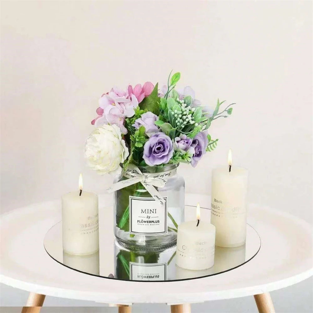 10PCS 8-Inch Acrylic Round Mirrors Wedding Table Centerpieces Circle Candle Plates Wall Decor Mirror Trays for Events